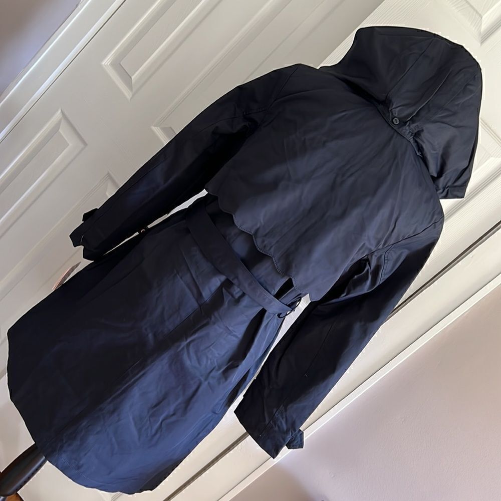 Kate Spade Scalloped Hooded Trench Coat Navy Blue Size S - Picture 11 of 16